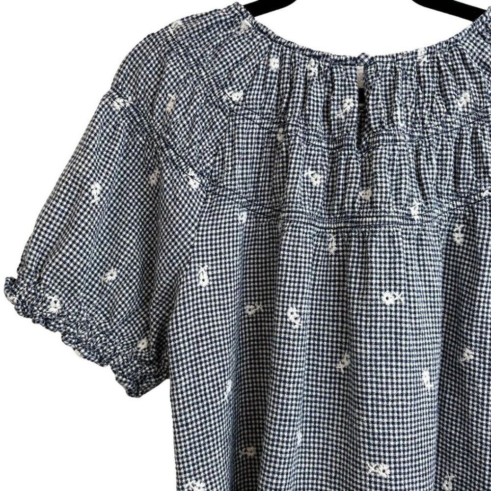 Madewell Embroidered Gingham Shirred Puff-Sleeve Top M - Picture 10 of 12